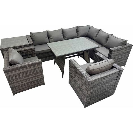 Fimous Rattan garden furniture Patio Furniture Sets with Dining Table 2 Chair Side Table Dark Grey Mixed (1/5)