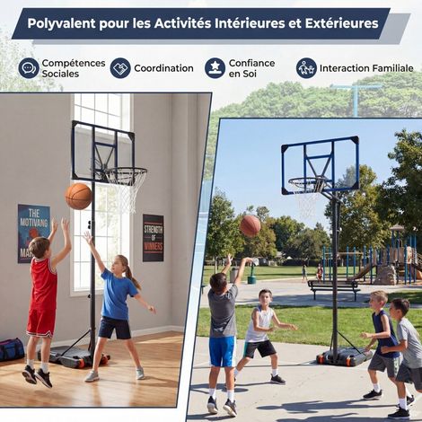 Panier de basket à hauteur réglable 206-273,5 cm, support de basket mobile avec panneau de 82 cm, base remplissable et roues, portable - bleu (1/5)