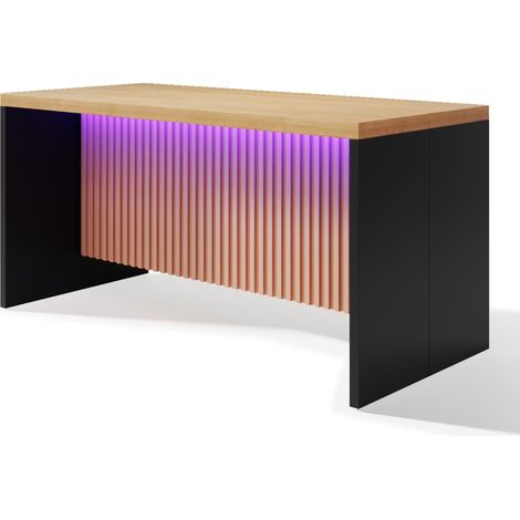 Industrielle Kücheninsel 155x80x90 cm aus MDF in Schwarz/Holzoptik mit LED, 2 Steckdosen, 2 USB (1/5)