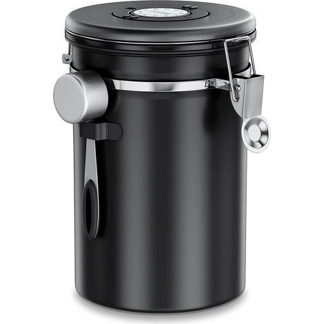 Ecleanfy - Boîte à café hermétique 1 kg - récipient en acier inoxydable pour grains de café avec valve CO2 - avec cuillère doseuse (2,8 L noir) (1/5)