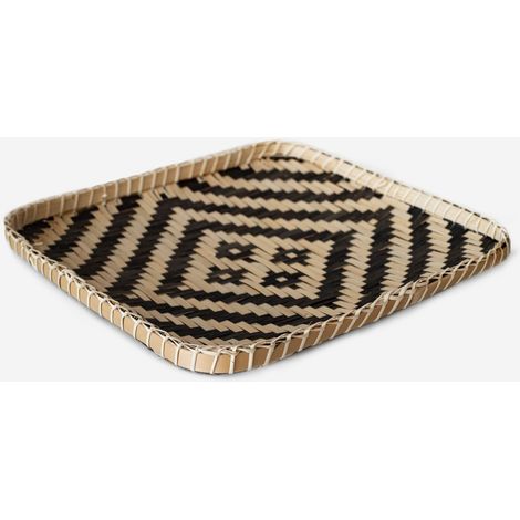 BANDEJA BAMBÚ CUADRADA COLOR NATURAL Y NEGRO ROMBOS 35x35CM (1/2)