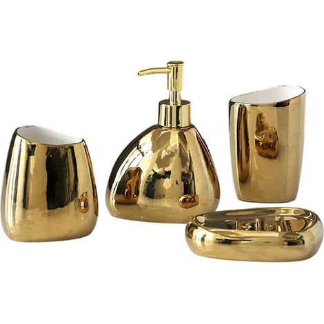 Ensemble Accessoires Salle De Bain - Céramique Galvanisée - Distributeur Lotion Tasse Porte-Savon - Usage Quotidien Domestique - Set 4 Pièces (1/5)