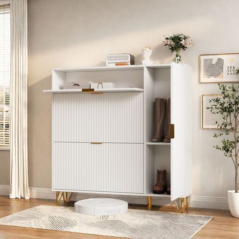 Mueble para zapatos, Armario para zapatos, Perchero con 4 puertas, Mueble de almacenamiento para la entrada 110x24x118.5 cm, Blanco (1/5)