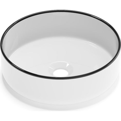 Lavabo da appoggio rotondo 36 cm in Ceramica Bianco con profilo Nero - LENISO II