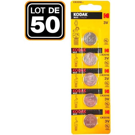 50 Piles Bouton CR2016 3V 75mAh Lithium Kodak