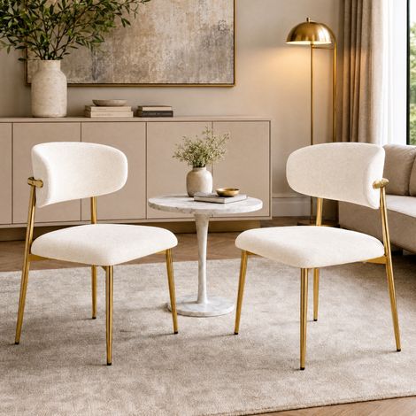 Sedia da pranzo - 51 x 50 x 81 cm - set di 2 sedie imbottite con piedini regolabili, struttura in metallo dorato per cucina soggiorno - stile moderno - tessuto, metallo - bianco (1/5)