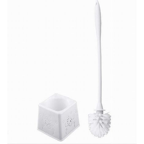 Portascopino Quadrato Decorato Bianco Per Bagno Wc Toilette Con Scopino 79824