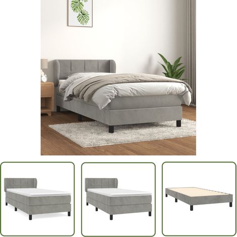 The Living Store Sommier à lattes de lit et matelas Gris clair 90x190 cm Velours - Lit Plateforme - Lit Velours - Lit Double - Literie - Chambre À Coucher (1/5)