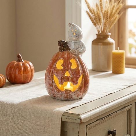 Light Up Pumpkin and Ghost Ornament (1/2)