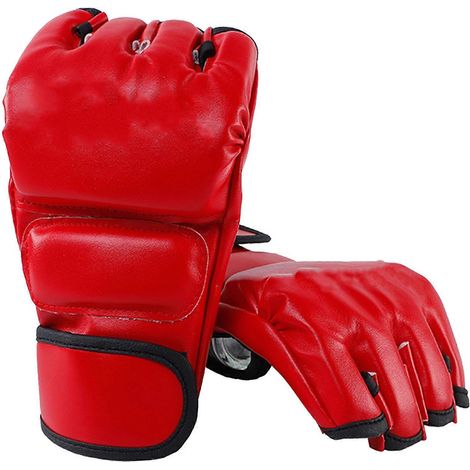 Gants de MMA mi-doigts rouges, paumes ouvertes, pour entraînement de combat et boxe, unisexe, équipement de sport (1/5)