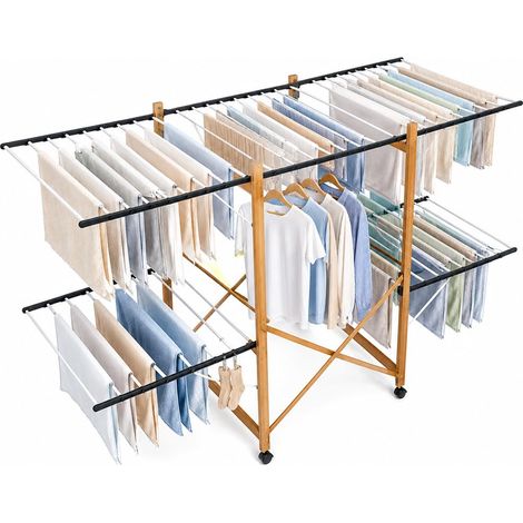Étendoir à Linge Extensible pour Extérieur et Intérieur, Capacité XXL - Étendoir à Linge Pliable à 2 Niveaux avec Ailes Extensibles, Roues Pivotantes à 360° (1/5)