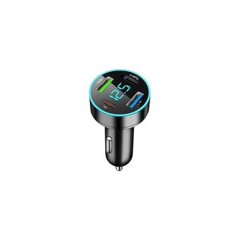 4 Ports Chargeur Voiture Allume Cigare USB, 30W Chargeur Allume Cigare USB Rapide Double PD & QC3.0 Prise Allume Cigare USB avec LED Voltmètre, Compatible avec iPhone, Android, Samsung, Tablette