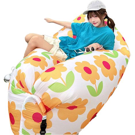 Fauteuil gonflable portable et pliable en fibre de polyester, confortable et résistant, idéal pour les randonnées, les pique-niques et les festivals de musique. Motif tournesol pointu, 170 x 80 cm / 6 (1/4)