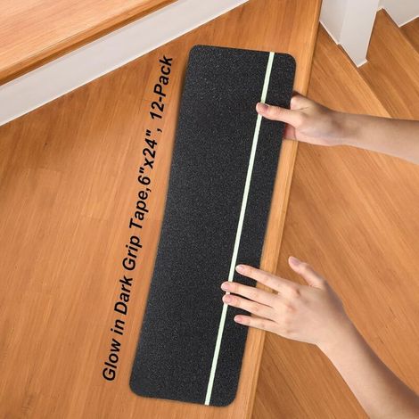 Bande Antidérapante Escalier, 15cm61cm 12pcs, Ruban Antidérapant Phosphorescent, Bande Sécurité Antidérapant, Luminescente, Imperméable