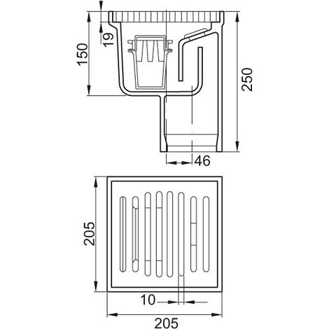 ACO Bodenablauf Guss DN100/ 90Grad/ 2,0l/s/ L15 mit Rost+WS/Anstrich, 5009.40.00