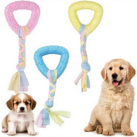 Pcs Dog Toy Puppy Toy, Puppy Accessory, Set of 3 Puppy Chew Toys, Interactive Rubber for Small Dogs, Promotes Oral Health (Pink, Yellow, Blue) (1/5)