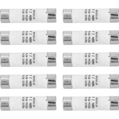 Fusibles cylindriques en céramique, 10 pièces RT14-20 10x38 mm 380-500V CA 2A Fusibles cylindriques haute tension avec dispositif de visualisation pour installations industrielles (1/5)