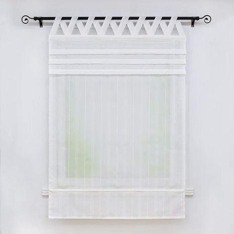 Store romain aspect lin passants Rideau de fenêtre 120 x 140 cm Blanc (1/4)