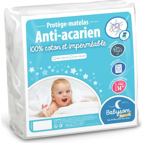 Babysom - Protège Matelas/Alèse Bébé - Anti acarien - 60x120 cm - Imperméable - Bouclette 100% Coton - Souple et Silencieux - Respirant (1/5)