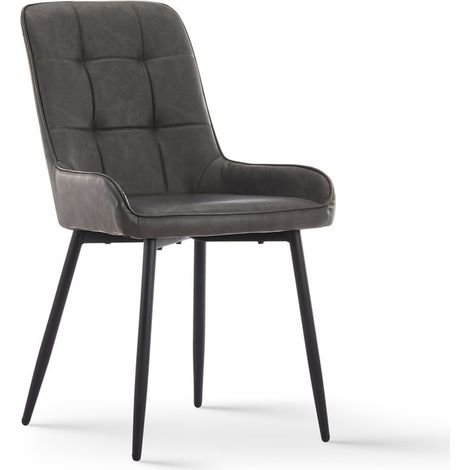 Dining Chairs 2x Faux Leather Upholstered Kitchen Dining Room Chairs Grey (1/5)