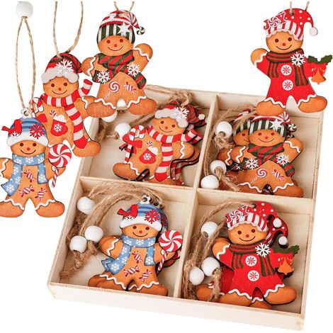 Décoration De Noël En Forme De Bonhomme En Pain D'épice Lot De 12 Pendentifs En Bois Pour Sapin Et Étiquettes Cadeaux Fait Main (1/4)