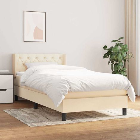 Cama box spring con colchón tela color crema 80x200 cm (1/5)