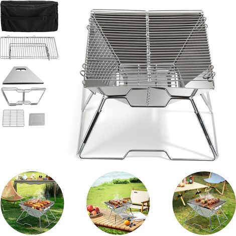 Wolketon Barbecue pieghevole ideale per il campeggio all'aperto in acciaio inossidabile portatile e rimovibile barbecue da esterno per il giardino, la ra