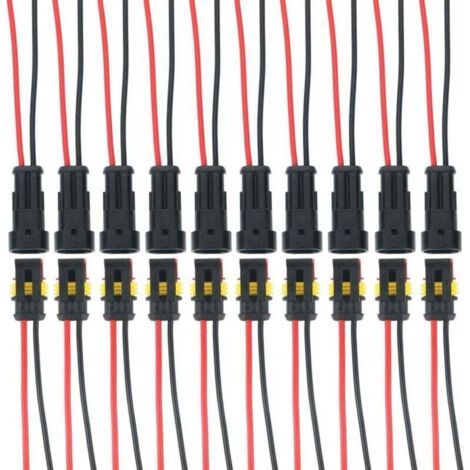 10 Kits 2 Broches Voiture Étanche Connecteur Électrique avec Fil, Voiture Fiche etanche, étanche à la poussière, isolé et scellé (1/4)