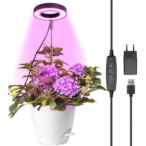 Lampara De Crecimiento Led - Espectro Completo - Para Plantas De Interior - Ajustable En Altura - Temporizador Automático 3/9/12 H - 10 Niveles De Brillo - 3 Modos De Luz - 1 Unidad (1/5)