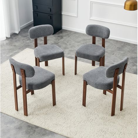 Lote de 4 sillas de comedor en lino con respaldo curvo y patas de metal, gris (1/5)