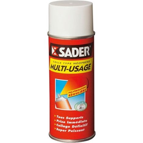 Sader – Colle néoprène pulvérisable 500ml – Collage temporaire et définitif – Pour bois, papier, textile, polystyrène – Application facile