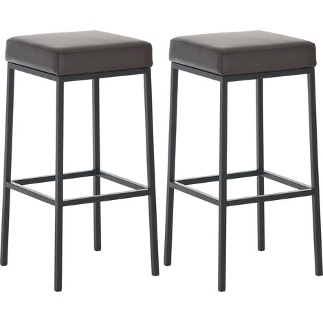 Set di 2 sgabelli da bar con poggiapiedi dal design semplice, altezza 85 cm, in PVC marrone e metallo nero 100004379