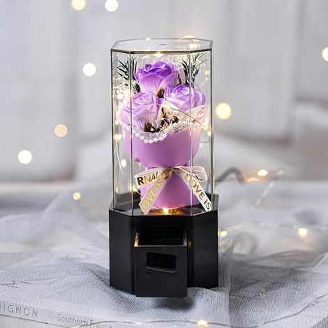 KLVGTIFS PU - Rose Éternelle - Thème Gypsophile - Design La Belle et la Bête - Avec Lumières LED et Musique - Cadeau Saint-Valentin - Violet (1/5)