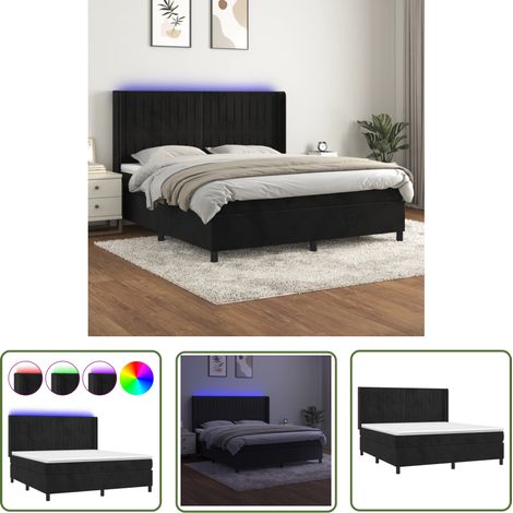 The Living Store Boxspringbett mit Matratze & LED Schwarz 160x200 cm Samt - Boxspringbett - Doppelbett - Samtbett - Luxusbett - Schlafzimmermöbel (1/5)