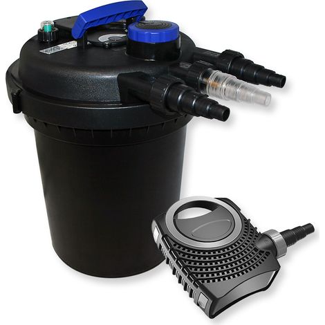 SunSun Komplettset: CPF-180 Teichdruckfilter bis 6000 L Teichfilteranlage mit 11 Watt UV-C Teichklärer, CTF-8000 SuperECO Teichpumpe 8000l/h 70W