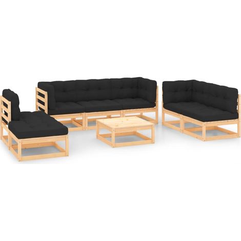 vidaXL Set Salotto Giardino 8 pz Cuscini Antracite Legno Massello Pino (1/5)