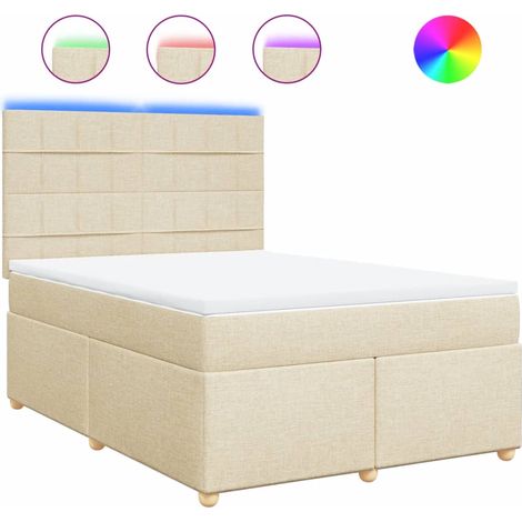 vidaXL LED-Beleuchtung - Boxspringbett mit Matratze Creme 140x200 cm Stoff (1/5)