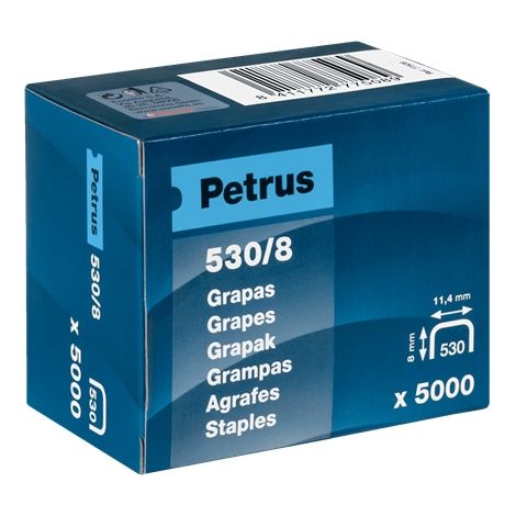 PETRUS 77508 - Scatola 5000 pz. graffe ramate modello 530/8 mm
