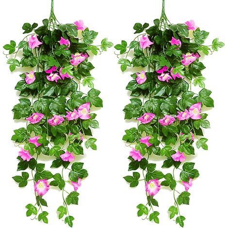 Fleurs artificielles pendantes d'extérieur fleurs artificielles retombantes d'intérieur, plantes artificielles pour décorations de mariage, jardin, mur, balcon - Rouge et blanc et blanc (1/5)