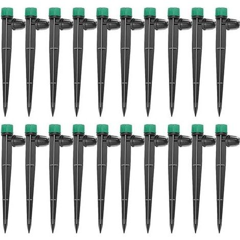 20 Pièces Goutteur Irrigation Réglable, 360 Degrés 8-Trou Micro Asperseur Goutte à Goutte avec Connecteur Barbelé & Piquet de Support pour Tube 4/7mm, Goutteur D'irrigation Insertion, Vert (1/5)