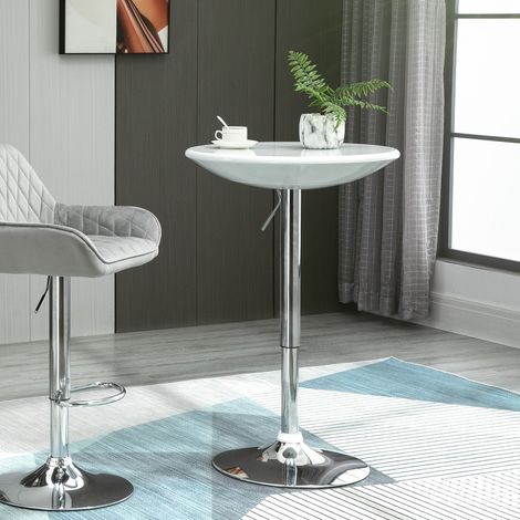 Table haute ronde Ø61 x 76-97 cm en métal blanc relevable pour cuisine et salon FloraGrace (1/5)