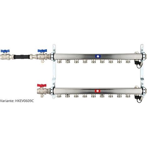 Heizkörperverteiler aus Edelstahl für 9 Heizkreise - mit WMZ-Anschlussset 110 mm waagrecht (1/3)
