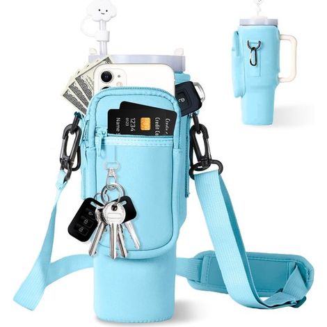 Sacs isothermes avec compartiment pour téléphone portable pour bouteilles Stanley (1,2 l), porte-bouteille en néoprène avec paille et mousqueton pour bouteilles Stanley (1/5)