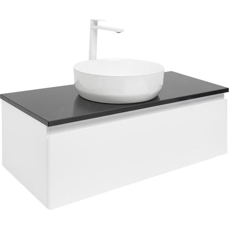 Ensemble meuble avec plan et mitigeur haut SAT et vasque - B-WAY 1 - 99x30x45 avec plan Technistone Gobi Black 100x2x46 et mitig