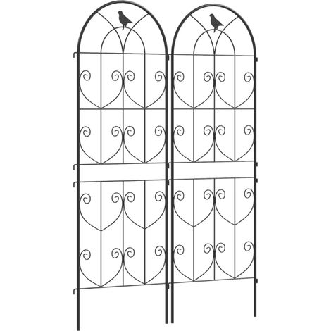 Lot de 2 treillis pour plantes grimpantes – 50x150 cm, motifs d’oiseaux, métal thermolaqué – Idéal pour rosiers et jardin – Noir (1/5)