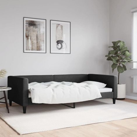 Tagesbett mit Stauraum, Stoff-Schlafsofa 2-Sitzer, umwandelbar, 100x200 cm, Schwarz (1/5)