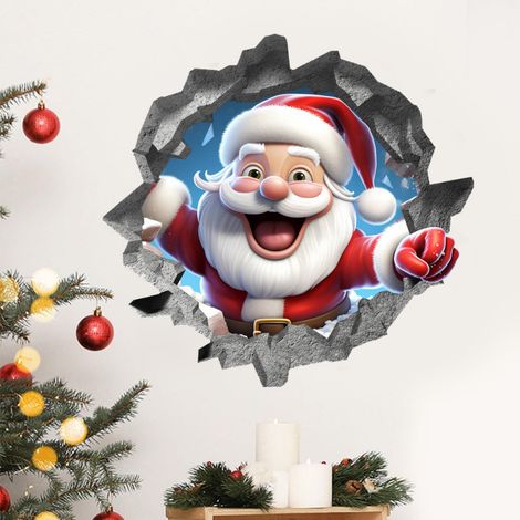 Adesivo murale 3D con effetto rottura - Adesivo murale 3D di Babbo Natale con design a rottura - autoadesivo - decorazione per la casa (1/2)