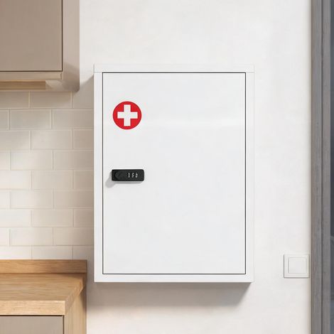 Armoire à pharmacie murale en acier blanc avec serrure à code (1/5)