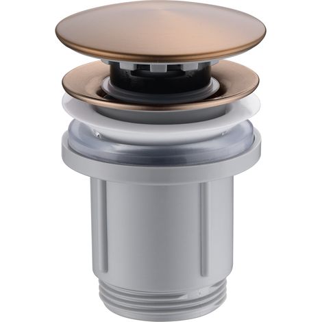IMEX Valvola scarico click-clack in PVC oro rosa spazzolato corpo in PVC e coperchio acciaio compatibile lavabi e bidet con-senza troppopieno filettatura 1-4 apertura chiusura 20000 cicli - Imex-