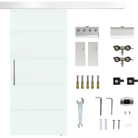 HOMCOM Porta Scorrevole Vetro Satinato 8mm Binario in Alluminio 205x90cm